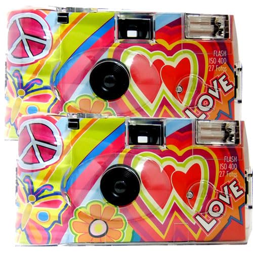 2 cámaras desechables 1A Photo Porst Edition Love Kult, Rainbow con corazones, con flash, pilas y película (2 unidades, 27 disparos)