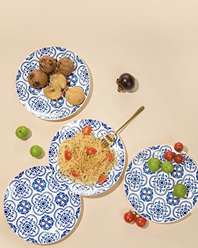 Sonemone Blue Salad Plates Set Of 4, 8.75 Inch Floral Ceramic Plates For Salad, Snack, Bread And Fruit, Microwave & Dishwasher Safe #TOP5