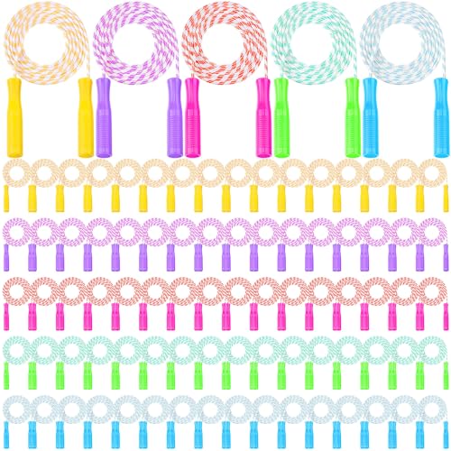 Aoriher Jump Rope for Kids Nylon Adjustable Weighted Braided Fitness Skipping Stripe Ropes with Plastic Handles 8.2 Feet for End of The School Exercise Sport Party Equipment Gift, Assorted Colors(120)