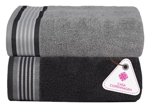 Casa Copenhagen He She Juego De 2 Toallas De Baño Grandes, 90x180 Cm, Gris Pino Violeta Gris, 550 G M , Diseñado En Dinamarca, Algodón Egipcio Suave Para Baño, Cocina Y Ducha