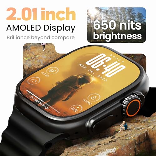 Image of Boult Crown Pro Smart Watch 2.01'' AMOLED, BT Calling, Working Crown, AOD, Zinc Alloy Frame, 650 Nits Brightness, AI Voice Assistant, SpO2 Monitoring, 120+ Sports Mode (Phantom Black)