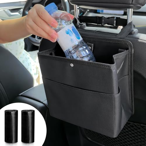 Accmor Car Trash Can with Pocket, Small Vehicle Dustbin Automotive Garbage Organizer Bin with 60 Pcs Trash Bags, Hanging Cars Storage Container for SUV Vans (Black) by Accmor - Image 8