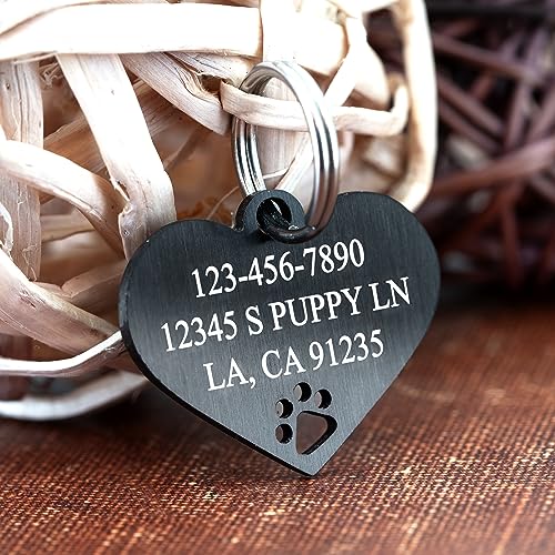 Ultra Joys Dog Tags Personalized for Pets - Hollow Paw Custom Pet ID Tag - Engraved Dog Tag for Small, Large Dogs - Large Heart in Black - Thumbnail 3