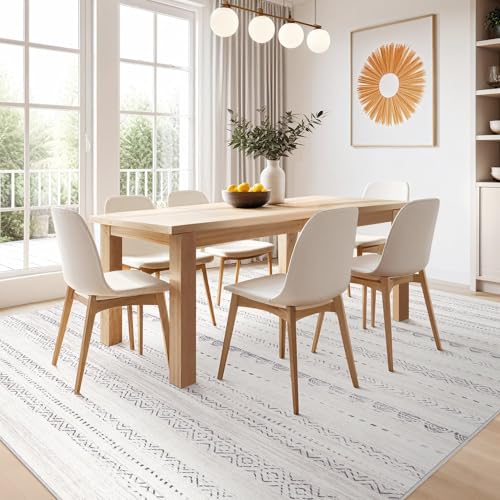Nakagishi 7x9 Area Rug Living Room: Washable Boho Large Neutral Soft Farmhouse Modern Rugs Stain Resistant Moroccan Non-Slip Indoor Carpet for Bedroom Nursery Kids Playroom Office Dining Room- Gray