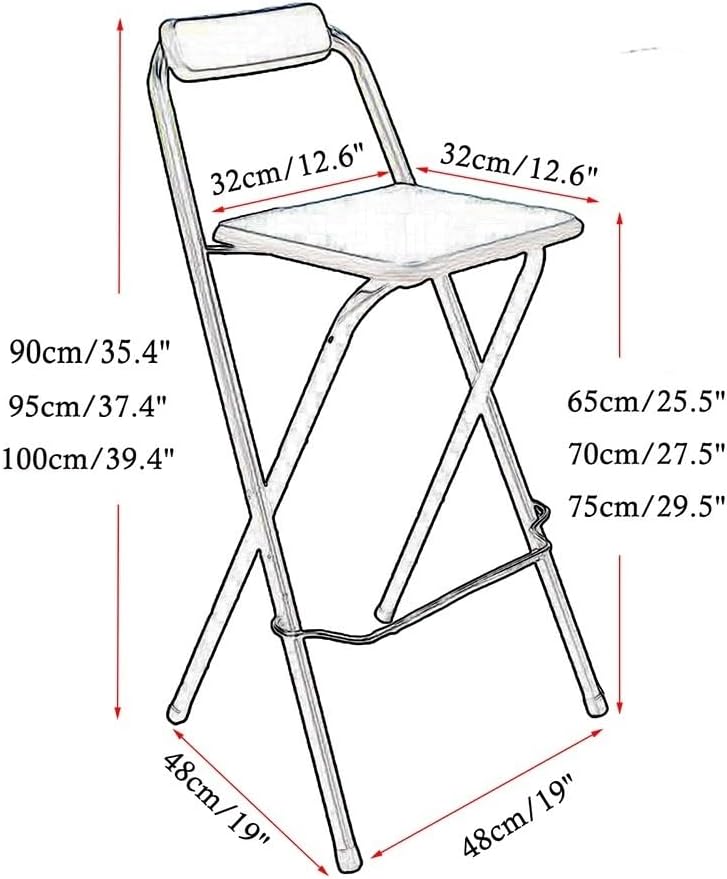 65/70/75cm Kitchen Counter Bar Portable Height with Footrest and Back RestFoldable Chair for Adults Breakfast(70cm/28in) JAHRJJVWF-BLACK-70CM/28IN (Black 70cm/28in)