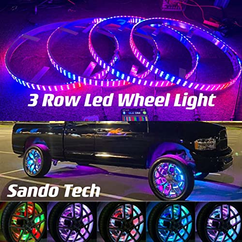 Sando Tech 17.5'' Dream Color Chasing Triple Row 3-Row Led Wheel Ring Light Rim Light Car Tire Light W/Turn Signal,Lock,Braking Functionand Can Controlled By Remote&App Simultaneously With On/Off #TOP1