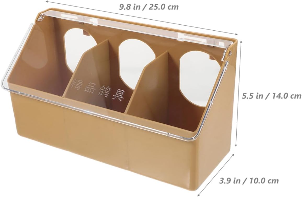 Uonlytech 2pcs Multifunctional Hanging Bird Cage Feeders with Lid, Brown 3-Hole Pigeon and Quail Food Bowls for Poultry Feeding and Watering Supplies