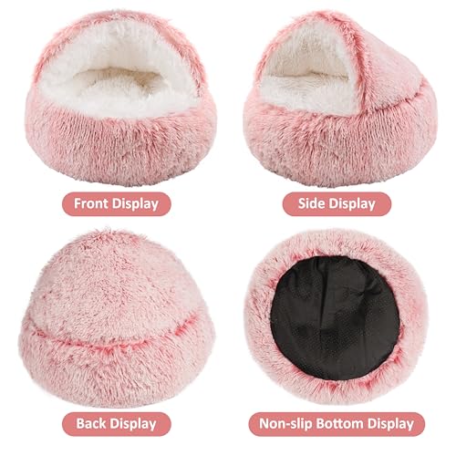 Cat-Bed-Round-Hooded-Cat-Bed-Cave-for-Indoor-Cats-DogsSelf-Warming-pet-Bed-for-Cuddling-up-and-BurrowingWashableAnti-Slip-Waterproof-Bottom20-Gradual-Pink