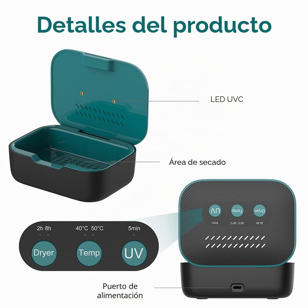 Secador Automático Multifuncional de Audífonos Ultra Violeta C(UVC) Con 2 Temperaturas y 2 Modos de Trabajo Accesorio para el Cuidado de los Audífonos