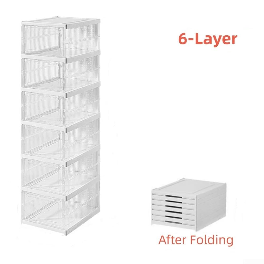 Stapelbarer Schuh-Organizer mit transparenter Kunststoffbox, 3-lagiges und 6-lagiges faltbares Design für Schuhe der Größe 47, platzsparende Organisation für Zuhause (B)