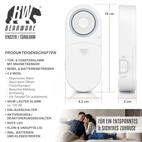 CSL - Fensteralarm Einbruchschutz - Türalarm - 120 dB lauter Signalton Alarmsensor - Tür und Fenster - 2er Set mit Batterien - Alarmanlage - Wohnmobil - Gartenhaus