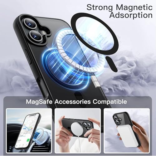 Image of Magnetic Case for iPhone 17 6.3-Inch Compatible with MagSafe, Shockproof Phone Bumper Cover, Solid Color Matte TPU Frame, Anti-Scratch Clear Back (Black)