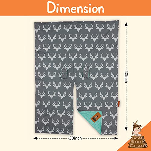 Image of Dear Baby Gear - 40x30 Car Seat Canopy, Infant Carrier Cover for Boys & Girls, Cozy Fall Baby Gift, Nursing & Stroller Use, Newborn Travel Sunshade Accessory, Antlers on Gray, Mint Dot