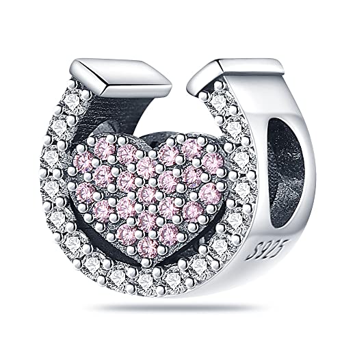 Image of MARJS Lucky Luck Horse Shoe I Love You Charm Bead Pendant 925 Sterling Silver Dangle Compatible With Pandora Charm Bracelet