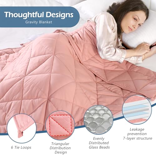 Weighted Blanket (10 lbs 47"x70" Twin Size) Adult Cooling Breathable Heavy Blankets with Glass Beads, Soft Throw Blanket for All Seasons (Pink) - Image 3