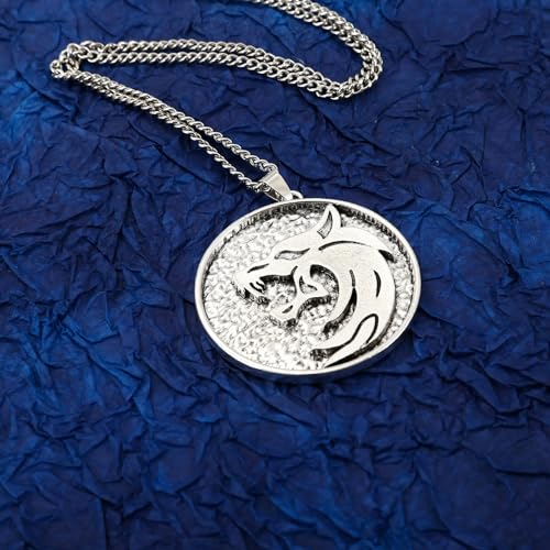 Witcher Medallion Necklace Witcher Necklace for Men Geralt of Rivia Wolf Necklace for Men Wild Hunt Wolf Jewelry for Men Witcher Costume Accessories3