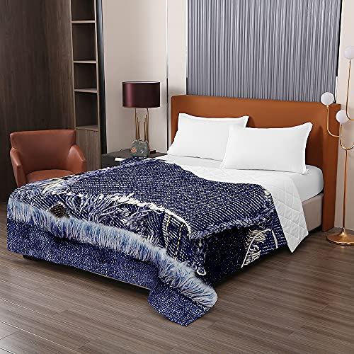 Oduo Tagesdecke Steppdecke Bettüberwurf 3D Denim Drucken Bettdecke Stepp Decke Sofaüberwurf Doppelbett Unterfüttert & Gesteppt Waschbare Klimaanlage Wohndecke (Plüsch,130x150cm)