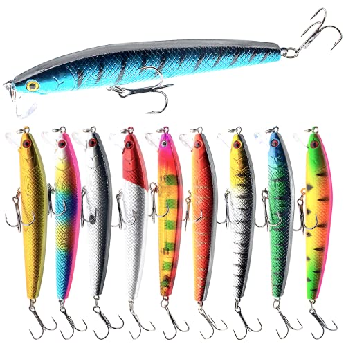 Fishing Lures For Freshwater, 10 Pcs Topwater Crankbaits Set Hard Baits Minnow Lure With Treble Hook For Bass Trout Perch Walleye Redfish(3.94",0.32Oz) #TOP5