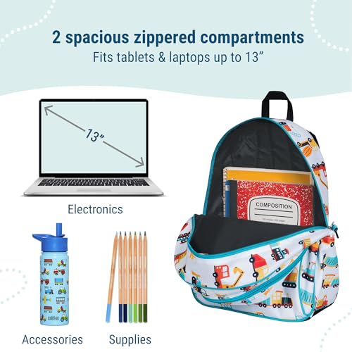 Image of Wildkin 15 Inch Backpack for Kids, Modern Construction | Ages 5-10, padded straps, side water bottle pocket - coordinates with matching Wildkin lunch boxes
