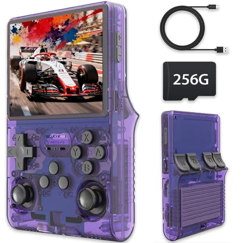 Console de Jeu Rétro R40S Pro, Console de Jeu Vidéo Portable ，Écran IPS de 3,5 Pouces avec Carte 256G et Plus de 30000 Jeux, 45 émulateurs Intégrés, Batterie de 3800 mAh (Violet)