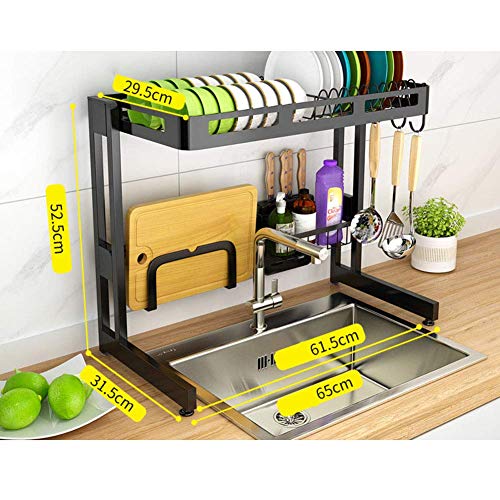 Over Sink Geschirrkorb, Edelstahl Geschirrtrockner mit Besteckhalter Geschirrablage Regal Organizer Theke Küche Schwarz 65cm (26inch)