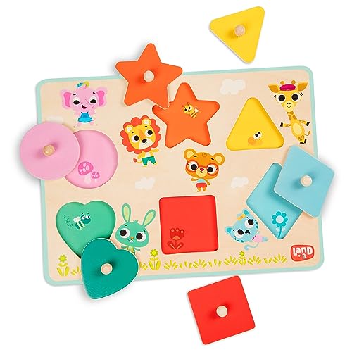 image for B. toys – Wooden Peg Puzzle for Kids – Shapes, Colors, Animals –