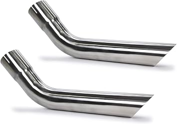 Pypes Performance Exhaust Exhaust Tip, Hockey Stick Tips, Long, Slip-On, 2.5 in Inlet Pipe Diameter, 2.5 in Round Outlet, 20 in Long, Single Wall, Cut Edge, Angled Cut, Stainless, Polished, Pair
