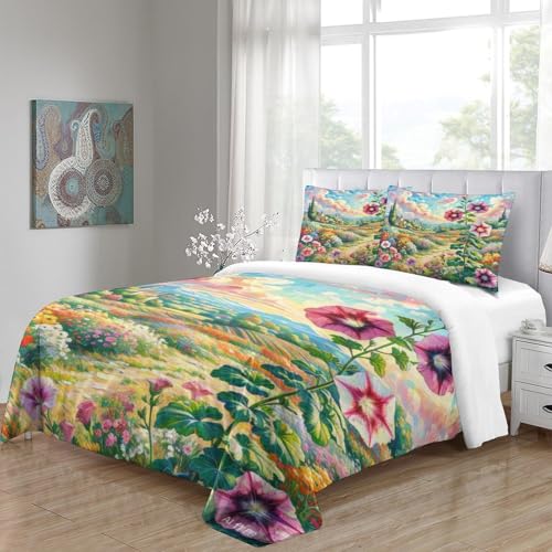 Housse de couette en microfibre douce motif pétunie 3D avec fermeture éclair