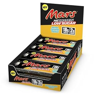 Mars – Salted Caramel Low Sugar Chocolate Hi Protein Bars | 12 x 57g Pack, Only 2g of Sugar per bar, High Protein Energy Snack, 18g Protein