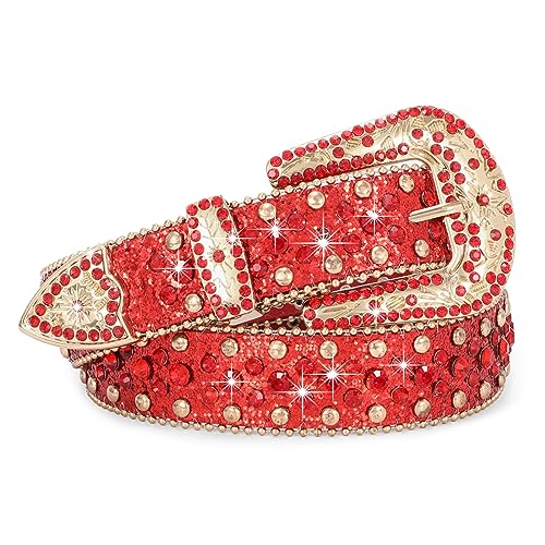 Image of SUOSDEY Women Men Rhinestone Belt Unisex Sequin Strap Bling Crystal Western Studs Glitter Luxury Belt for Jeans Pants Dress