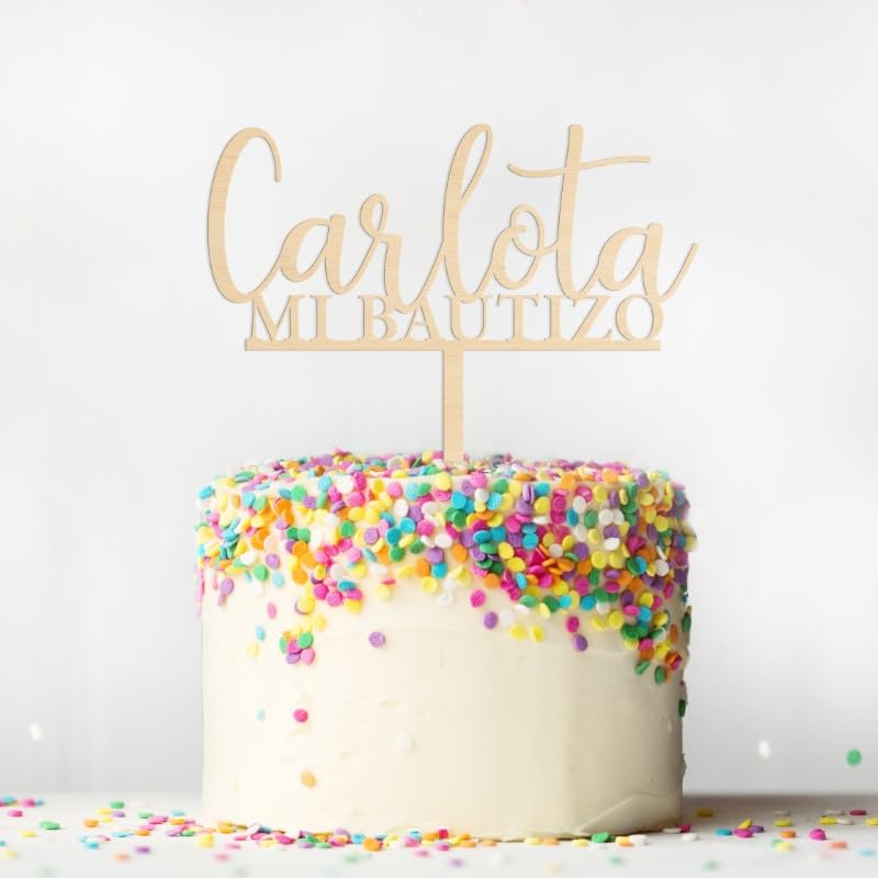 Bodapix | Cake Topper personalizado madera | Decoración Tarta de Cumpleaños | Decoración Baby Shower | Bautizo | Topper para tarta Comunión | Topper Personalizado Acílico (Carlota)