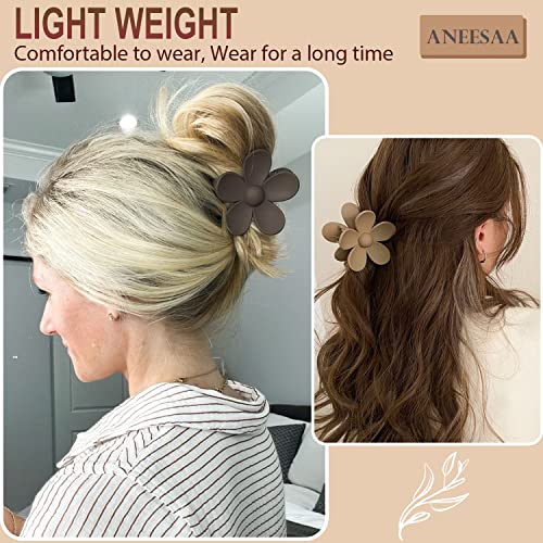 6 Pack Large Hair Claw Clips For Thick Thin Hair, 3 Styles Hair Claw Clips For Women Girls, 2 Flower Hair Clips And 2 Square Claw Hair Clips With 2 Pcs Banana Hair Clips, Neutral Colors #TOP3