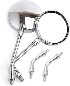 Motorcycle Mirror Round 3.86 Long Short Stem 10mm Universal Side Mirrors for Cafe Racer Bobber Chopper ATV UTV Scooter Motorbike Rearview
