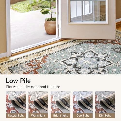 8x10 Area Rugs, Large Area Rug for Living Room, Floral Washable Area Rug for Bedroom, Office, Dining Room, Non-Slip Vintage Boho Rug, Low-Pile Soft Carpet, Traditional Oriental Style, Beige Orange by Lofus - Image 8