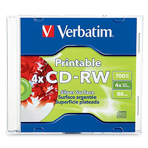 Verbatim CD-RW 700MB 2X-4X DataLifePlus Silver Inkjet Printable with Branded Hub - 1pk Jewel Case