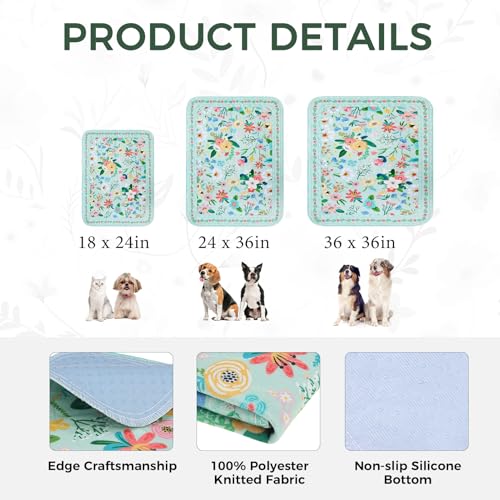 Image of Homimp Washable Pee Pads for Dogs,2 Pack Spring Floral Reusable Puppy Pads Waterproof,Absorbent and Leakproof Dog Pee Pads,Non Slip Puppy Training Pads,Pet Mat for Floor,Crate,Teal 24 inchx36 inch