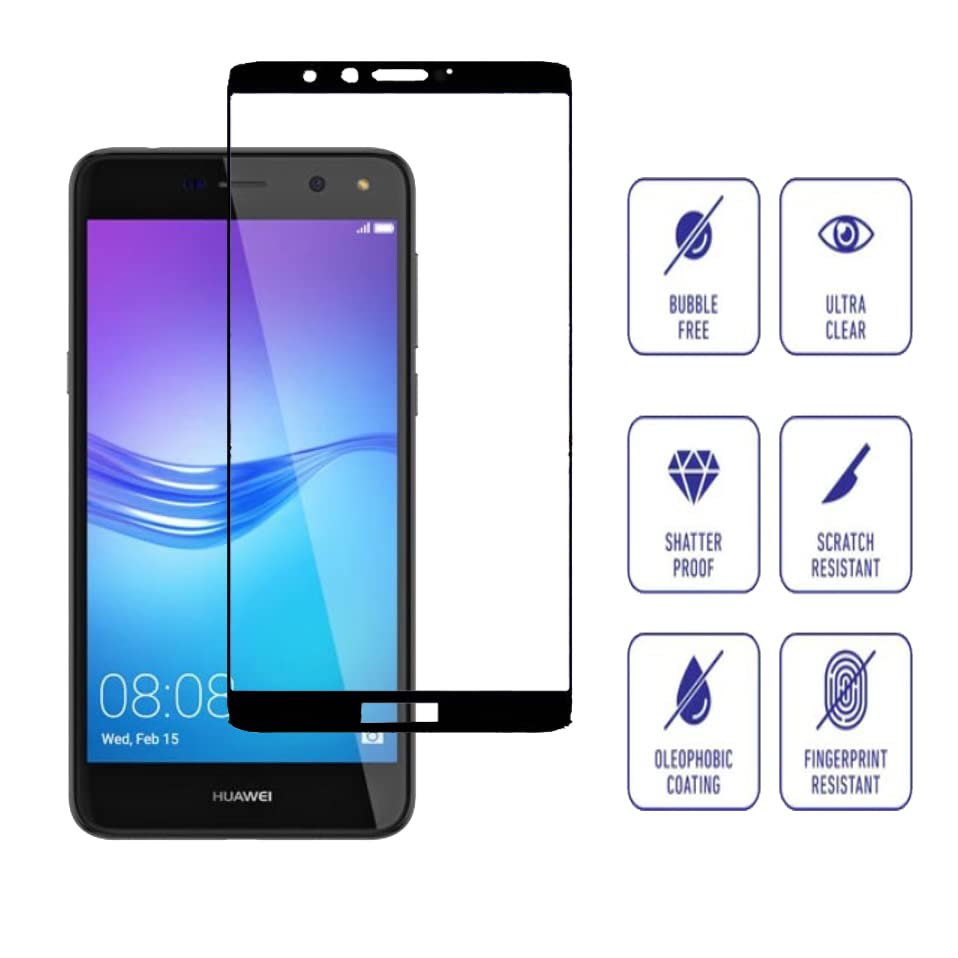 Image of Screen Protector for Huawei Honor Y6 (2017) (Black) Tempered Glass Edge-to-Edge 6D Screen Guard With Installation Ki