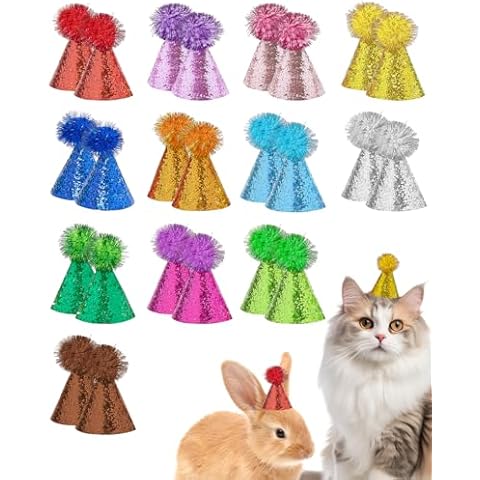 PET SHOW 24 Pack Mini Party Hats Small Dog Birthday Hats Puppy Cats Adjustable Holiday Hats Headband Kitten Hats Pet Grooming Costume Accessories Cover