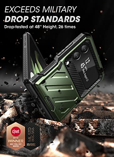 Image of SUPCASE Unicorn Beetle Pro Series Tpu And Polycarbonate Case For Samsung Galaxy Z Flip 3 5G (2021), Full-Body Dual Layer Rugged Protective Case With Holster - Guldan, Green