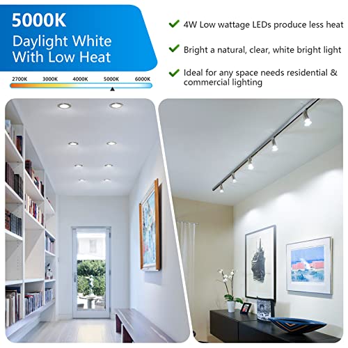 Maylaywood Gu10 Led Light Bulbs, 50 Watt Halogen Equivalent, Daylight White 5000K, 450 Lumens, Non-Dimmable, 4W Led Bulb Replacement For Recessed Track Lighting, 120 Degree Flood Beam, 5-Pack #TOP6