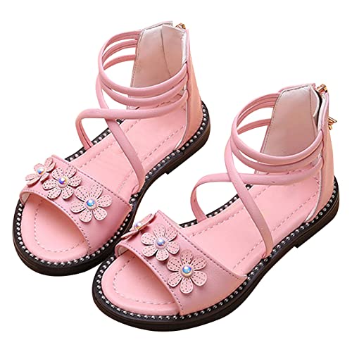 Kids Girls Dress Sandal Open Toe Low Heels Ankle Zipper Bow 𝐆ladiator Strappy Wedding Princess Flower Sandals