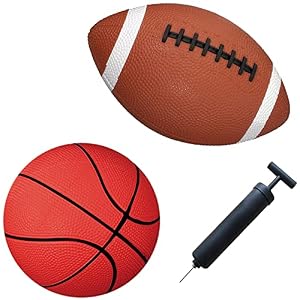 AppleRound Pack of 2 Sports Balls with 1 Pump: 1 Each of 5″ Basketball and 6.5″ American Football