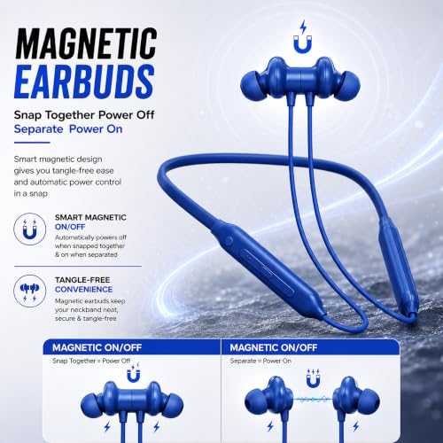 Image of Kratos N4 Bluetooth Neckband with 55H Playtime, Deep Bass, Stereo Sound, HD Calls, Magnetic Earbuds, Type-C Fast Charging, Rich Audio, Hollow Switch for Comfort & Style (Blue)