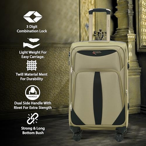 Image of AMERICAN TRAVELLER TourisForever Trolley Bag Set-3 | Durable Handle | Cabin Medium Large, Expandable Travel Suitcase, Heavy-Duty Nylon, 3 Digit Number Lock, 360 Lego Wheels, Durable Handle