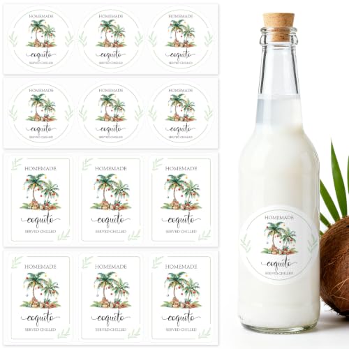 Image of 100 Pcs Christmas Coquito Labels for Bottles Set Includes 50-2.36 inch & 50-2.3x3.1 inch Coquito Stickers for Xmas Holiday Bottle Party Supply
