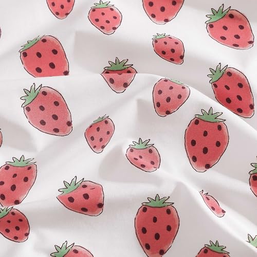 Image of Poppy & Fritz - Full Size Sheet Set, 100% Long-Staple Percale Cotton Bedding, Crisp & Cool, Deep Pockets, Bed Sheets with Matching Fitted Sheet & Pillowcases (Strawberry Picnic Pink)