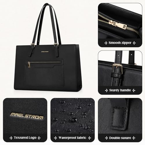 Maelstrom Leather Tote Bag, Laptop Bag for Women, Waterproof Briefcase with Clutch Bag, Work Handbags 15.6 Inch Computer4