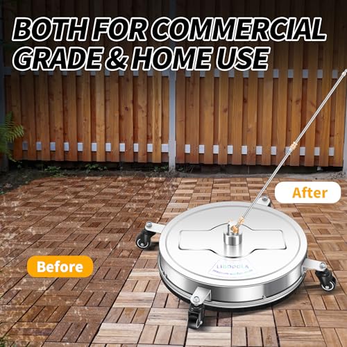Image of LidoDola 20'' Pressure Washer Surface Cleaner with 4 Wheels - Stainless Steel Surface Cleaner for Pressure Washer Attachment for Concrete, Driveway, Patio, Sidewalk, Deck and Driveways