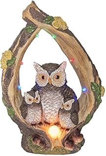 GloBrite Solar Owl Family on Tree Log Statue LED Light for Outdoor Decorations | Resin Accessories Statue Porch Light Ornament | Patio Lawn Yard Garden Decor
