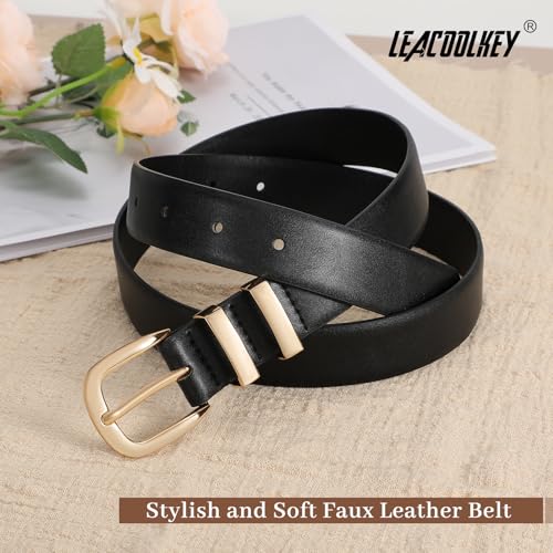 LEACOOLKEY 3 Pack Women Leather Belts for Jeans Gold Buckle Fashion Ladies Leather Belt for Dresses3